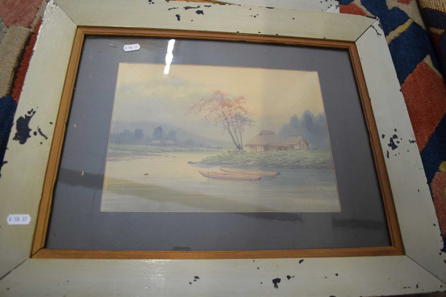 SET OF FOUR FRAMED STUDIES, RIVERSIDE SCENES, SET IN PAINTED FRAMES - Image 3 of 4