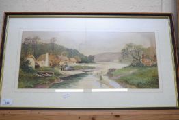 J MORGAN, EARLY 20TH CENTURY BRITISH, STUDY OF A RIVERSIDE VILLAGE, WATERCOLOUR, SIGNED AND DATED