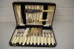 CASE OF SILVER PLATED FISH CUTLERY WITH SERVERS