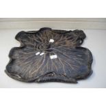 EARLY 20TH CENTURY EBONISED WOODEN SERVING TRAY FORMED AS A LOTUS LEAF AND FLOWER