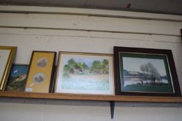 MIXED LOT L B STONE WATERCOLOUR STUDY OF RURAL SCENE TOGETHER WITH THREE VARIOUS FRAMED PRINTS (4)