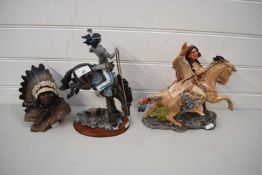 MIXED LOT COMPRISING A CERAMIC MODEL OF A NATIVE AMERICAN TOGETHER WITH TWO FURTHER RESIN MODELS (