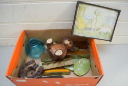 BOX MIXED ITEMS TO INCLUDE DRESSING TABLE SET, WOODEN TEDDY BEAR ETC