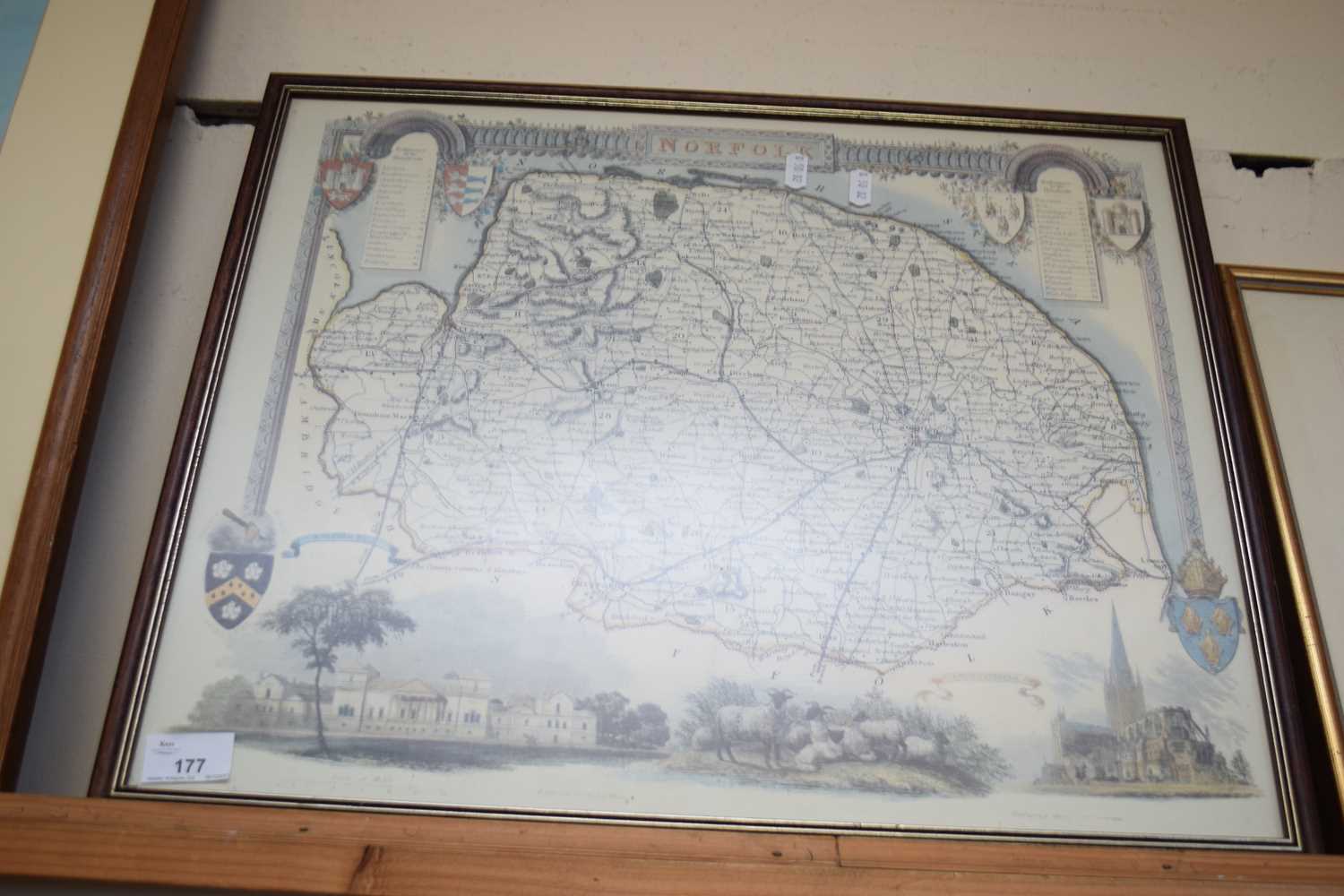 REPRODUCTION COLOURED MAP OF NORFOLK, F/G, 53CM WIDE