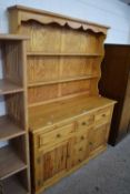 MODERN PINE DRESSER WITH SHELVED BACK AND BASE WITH SIX DRAWERS AND TWO DOORS, 137CM HIGH