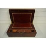 19TH CENTURY MAHOGANY WRITING BOX OF HINGED RECTANGULAR FORM WITH FITTED INTERIOR