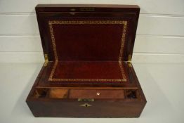 19TH CENTURY MAHOGANY WRITING BOX OF HINGED RECTANGULAR FORM WITH FITTED INTERIOR