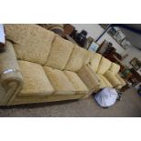 MODERN FLORAL UPHOLSTERED THREE PIECE SUITE COMPRISING THREE SEATER SOFA, TWO SEATER SOFA AND AN