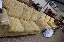 MODERN FLORAL UPHOLSTERED THREE PIECE SUITE COMPRISING THREE SEATER SOFA, TWO SEATER SOFA AND AN
