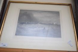 AFTER TURNER, COLOURED ENGRAVING, STRANDED VESSEL OFF YARMOUTH, F/G, 42CM WIDE