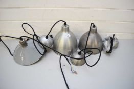 THREE GREY FINISH METAL INDUSTRIAL STYLE PENDANT LIGHT FITTINGS