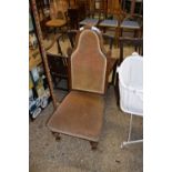 LATE VICTORIAN WALNUT FRAMED NURSING CHAIR WITH ARCHED BACK AND MUSHROOM UPHOLSTERY