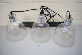 THREE GLASS PENDANT CEILING LIGHT FITTINGS