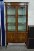 EDWARDIAN MAHOGANY BOW FRONT CHINA DISPLAY CABINET WITH CUPBOARD BASE, 187CM HIGH