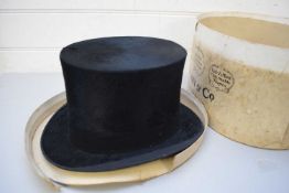 VINTAGE TOP HAT MARKED TO THE INTERIOR 'WEST END STYLE' COMPLETE WITH CARDBOARD CASE