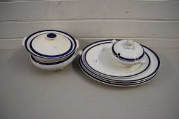 QUANTITY OF BLUE AND GILT RIMMED TABLE WARES