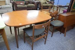 RETRO MID-CENTURY TEAK EXTENDING DINING TABLE AND SIX CHAIRS