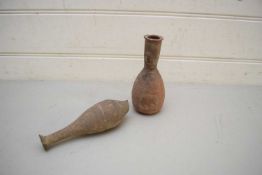 TWO ANCIENT TERRACOTTA VESSELS, POSSIBLY ROMAN, LARGEST 16CM HIGH