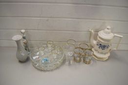 MIXED LOT VARIOUS DRINKING GLASSES, LLADRO STYLE FIGURE, COFFEE POT ETC