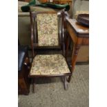 SMALL HARDWOOD FOLDING FRAMED CHAIR DECORATED WITH HUNTING SCENE FABRIC