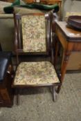 SMALL HARDWOOD FOLDING FRAMED CHAIR DECORATED WITH HUNTING SCENE FABRIC