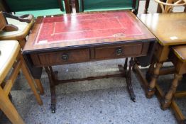 SMALL REPRODUCTION LEATHER TOPPED DROP LEAF COFFEE TABLE