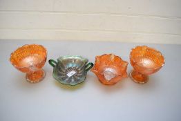 FOUR CARNIVAL GLASS DISHES