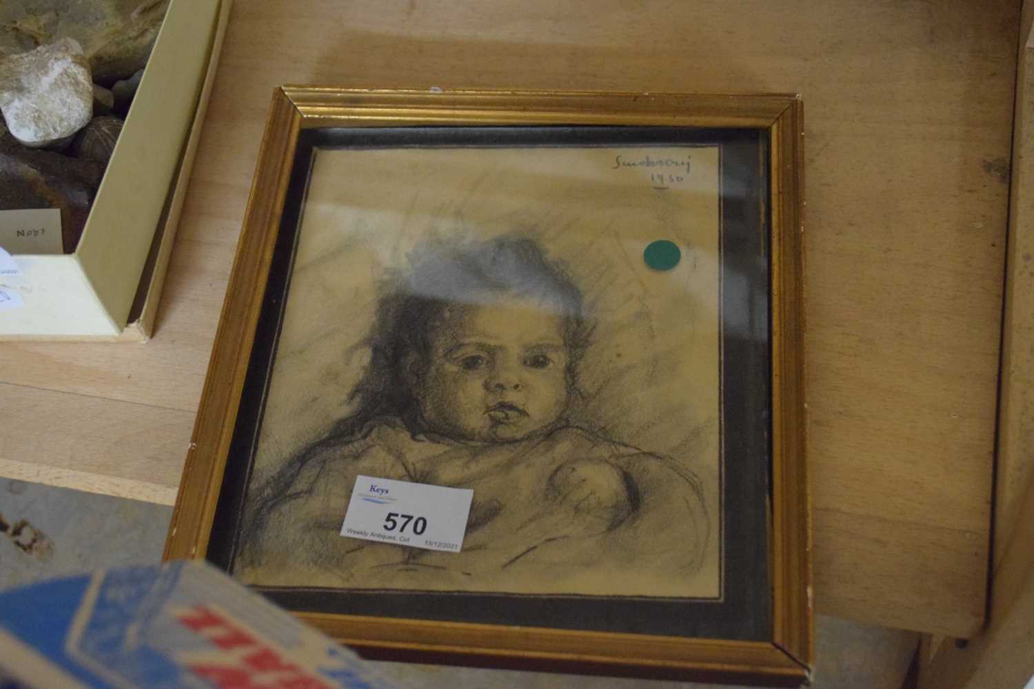 CHARCOAL STUDY OF A BABY, INDISTINCTLY SIGNED AND DATED 1930, F/G