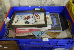 BOX OF 78RPM RECORDS, SNOOPY MIRRORS AND OTHER ITEMS
