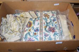 BOX OF CURTAINS, TABLE CLOTHS ETC