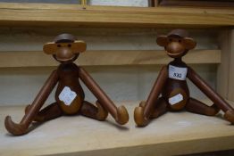 TWO HANGING WOODEN MONKEYS