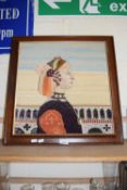 TAPESTRY PICTURE OF A FEMALE FIGURE, FRAMED