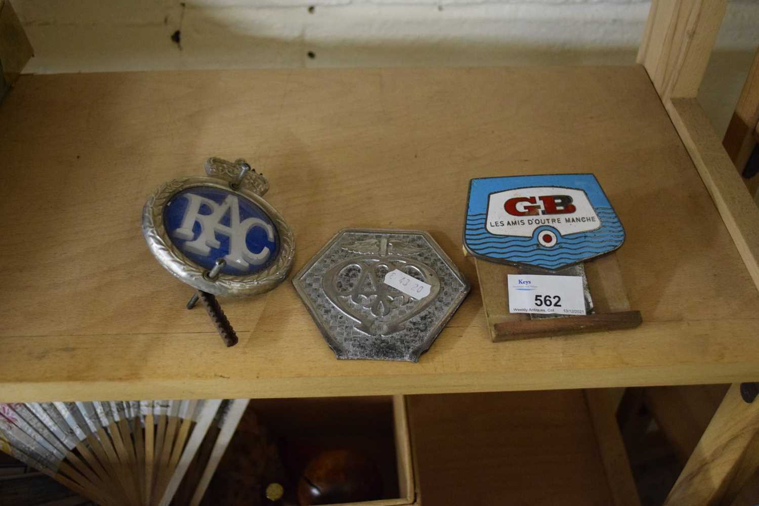 VINTAGE CAR BADGES, RAC, GB CARAVAN, AND ONE OTHER (30