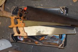 BOX CONTAINING LARGE QUANTITY OF TOOLS TO INCLUDE SAWS, FILES ETC