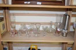 MIXED LOT: CLEAR DRINKING GLASSES, VASES ETC