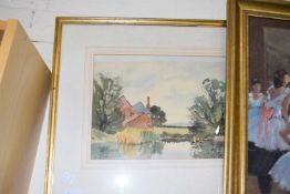 RONALD CRAMPTON, STUDY OF A COUNTRY COTTAGE BY A POND, WATERCOLOUR, F/G