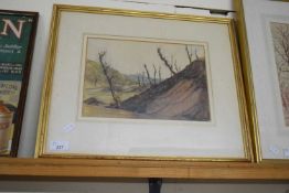 MARTIN HARDIE, STUDY OF A MOUNTAINOUS LANDSCAPE WITH TREES, WATERCOLOUR, DATED 1918, F/G, 57CM WIDE