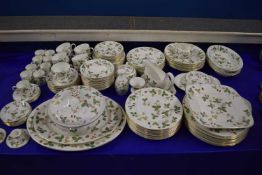 QUANTITY OF WEDGWOOD 'WILD STRAWBERRY' PATTERN TEA AND TABLE WARES TO INCLUDE MEAT PLATES, GRAVY