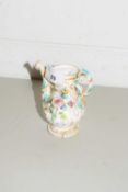 SMALL 19TH CENTURY CONTINENTAL PORCELAIN MINIATURE WATERING CAN WITH FLORAL ENCRUSTATION, BLUE