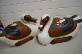 PAIR OF PAINTED HARDWOOD MODEL GEESE