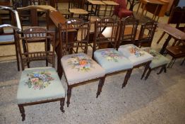 HARLEQUIN SET OF FIVE EDWARDIAN SPINDLE BACK CHAIRS COMPRISING THREE FULL HEIGHT CHAIRS AND TWO