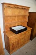 MODERN PINE KITCHEN DRESSER WITH SHELVED BACK AND A BASE WITH SIX DRAWERS AND TWO DOORS, 137CM WIDE