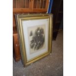 PAIR OF LARGE BLACK AND WHITE PHOTOGRAPHS CONTAINED WITHIN HEAVY GILT FRAMES (A/F), 120CM HIGH