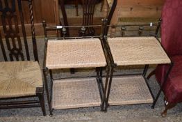 PAIR OF METAL FRAMED AND SISAL TWO-TIER BEDSIDE CABINETS