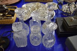 SIX VARIOUS CLEAR GLASS DECANTERS