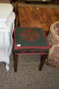 HARDWOOD FRAMED STOOL DECORATED WITH A TAPESTRY TOP WITH FERN LEAVES