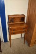 SMALL REPRODUCTION YEW WOOD LADIES WRITING DESK WITH FOLDING TOP AND A TWO-DRAWER BASE