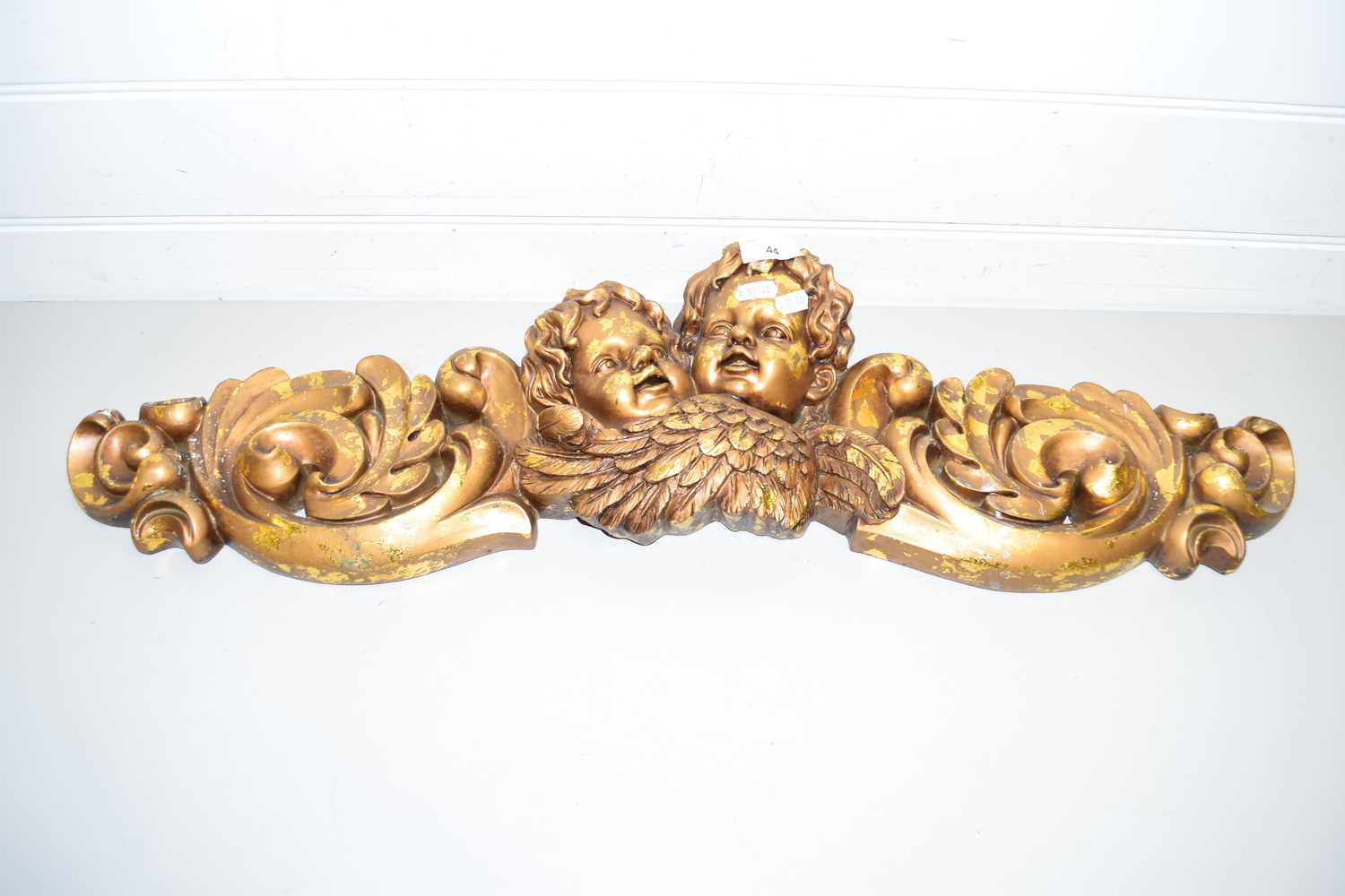 COMPOSITION GILT FINISH PEDIMENT DECORATED WITH TWO CHERUBS - Image 2 of 2