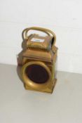 VINTAGE BRASS CAR LAMP MARKED 'MADE BY CAMELINA, BIRMINGHAM', AND FURTHER MARKED 'SECURITY' TO TOP