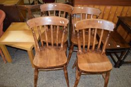 SET OF STAINED BEECHWOOD SLAT BACK KITCHEN CHAIRS